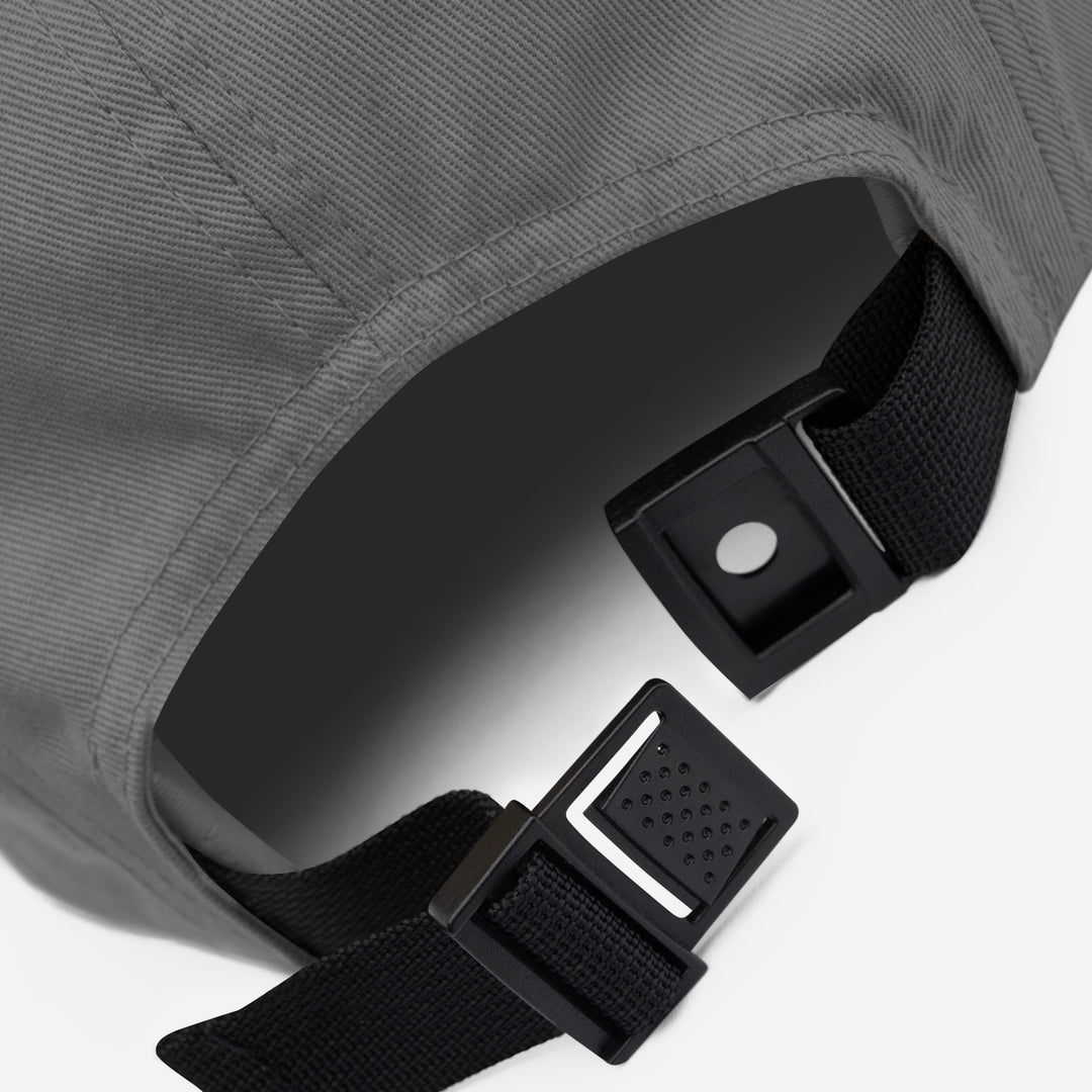 Flashback Five Panel Cap in Grey, fabric detail — Super Stoked