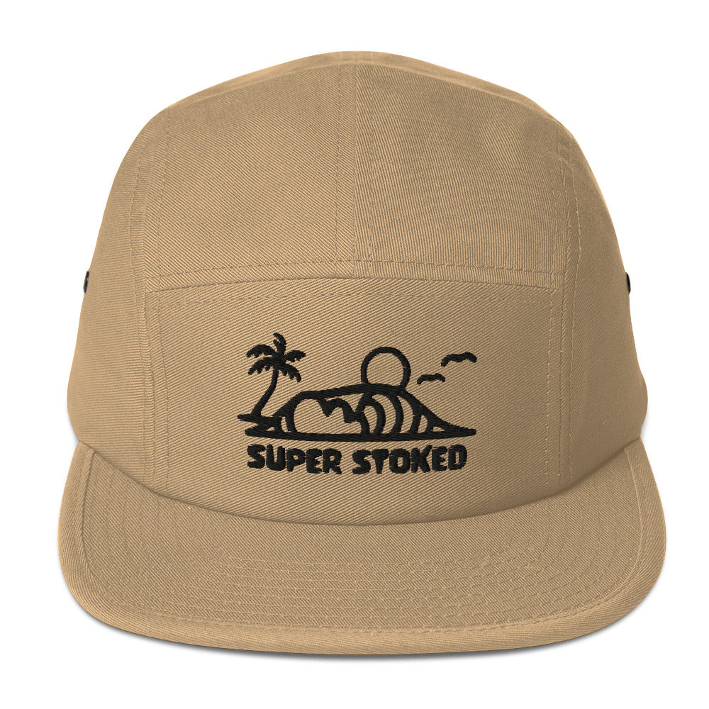 Dream Lines Five Panel Cap in Khaki, front view — Super Stoked