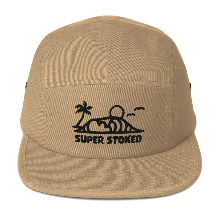 Dream Lines Five Panel Cap in Khaki, front view — Super Stoked
