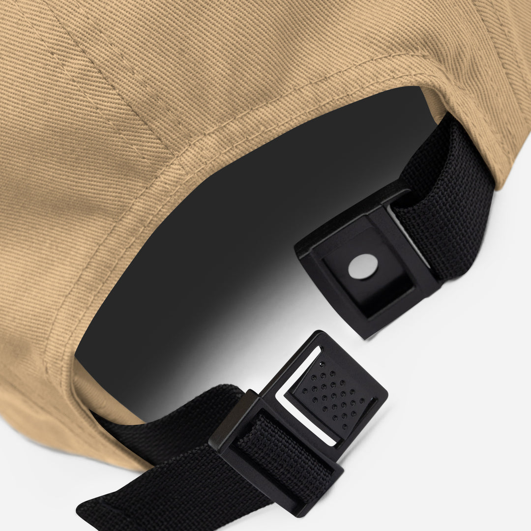 Dream Lines Five Panel Cap in Khaki, fabric detail — Super Stoked