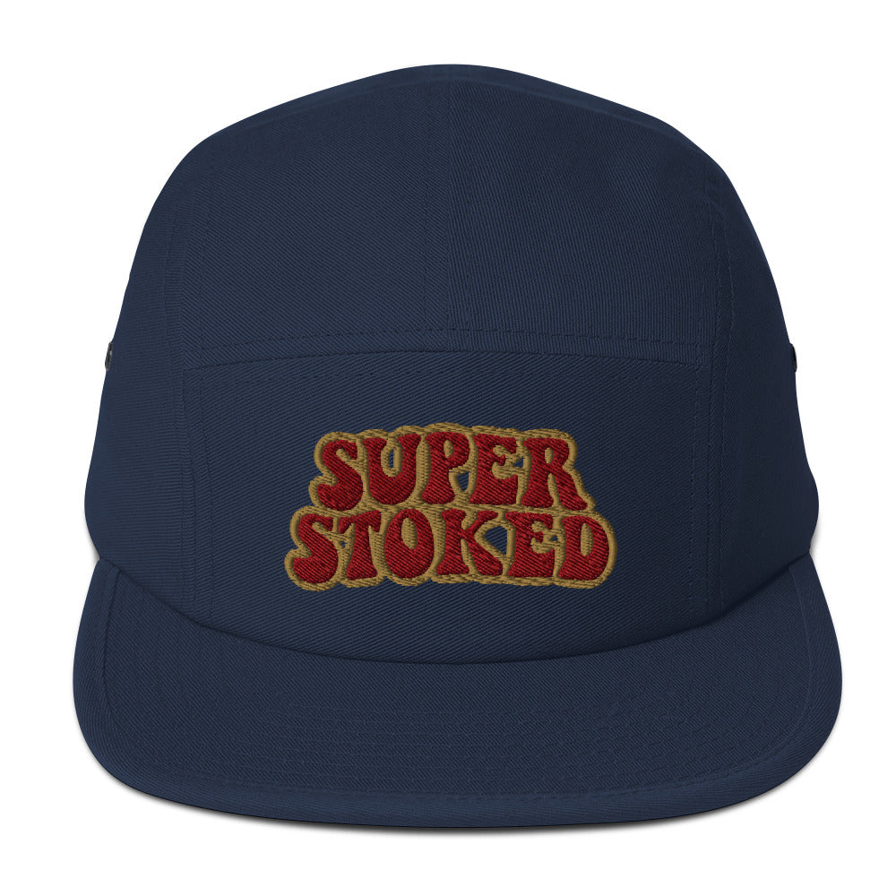 Flashback Five Panel Cap in Navy, front view — Super Stoked