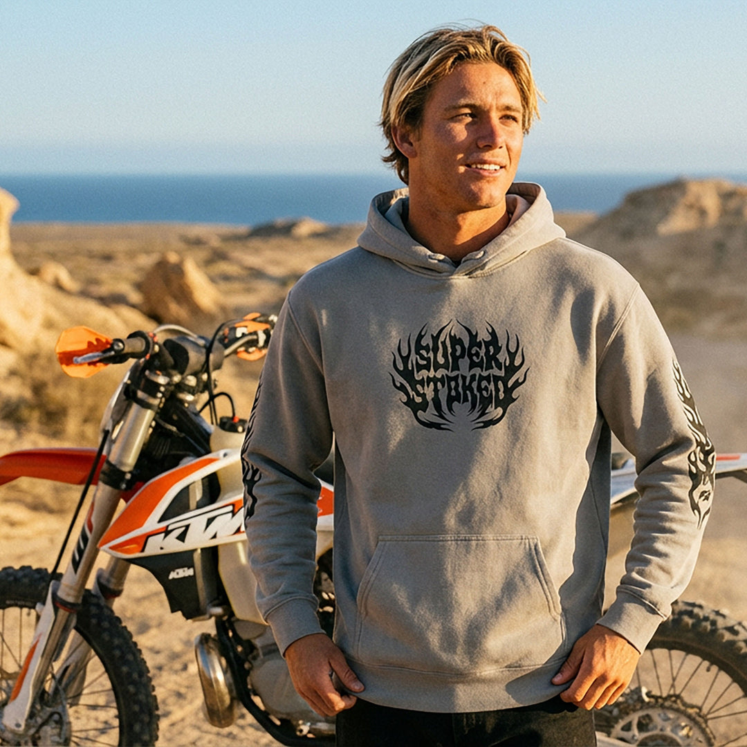 Hellfire Unisex Garment-Dyed Hoodie, view 2 — Super Stoked