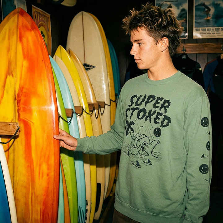 Sharker Barrel Unisex Garment-Dyed Sweatshirt, view 2 — Super Stoked