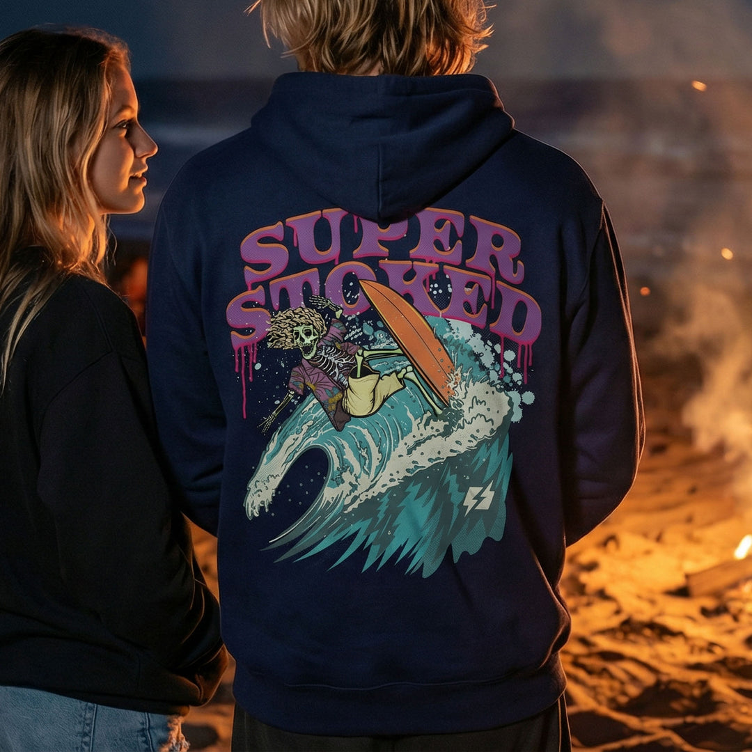 Surf &amp; Destroy Unisex Garment-Dyed Hoodie, view 2 — Super Stoked