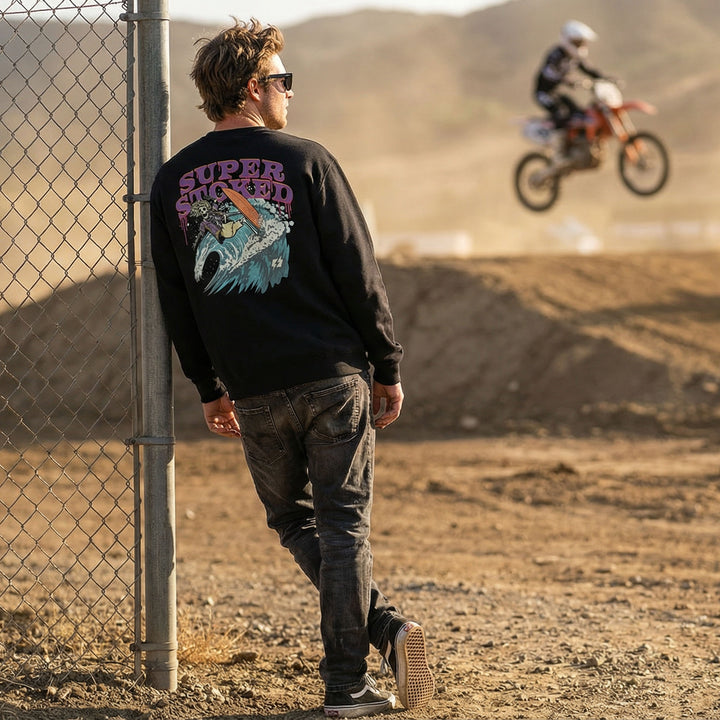 Surf &amp; Destroy Dark Base Unisex Oversized Heavyweight Sweatshirt, view 2 — Super Stoked