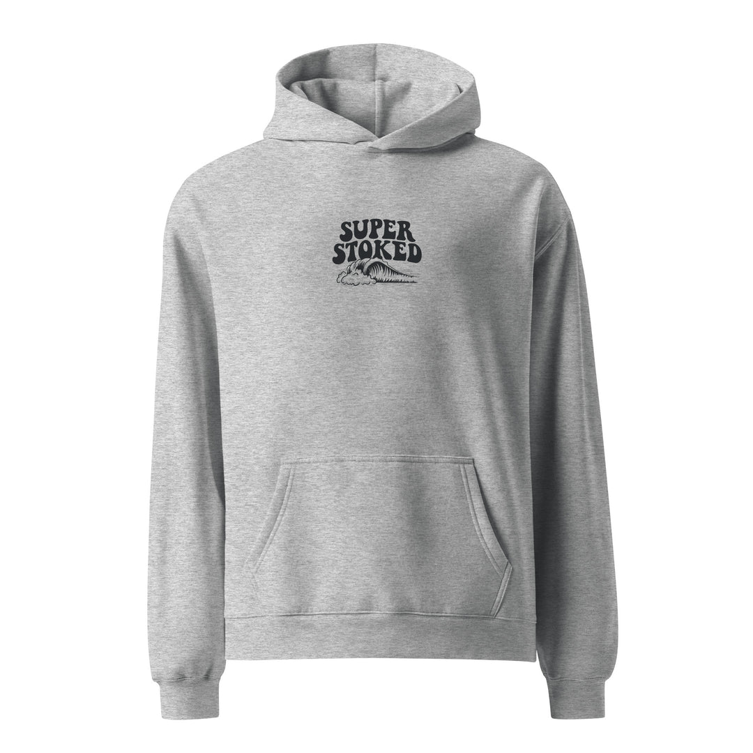 Island Peak Unisex Oversized Hoodie in Athletic Heather, front view — Super Stoked