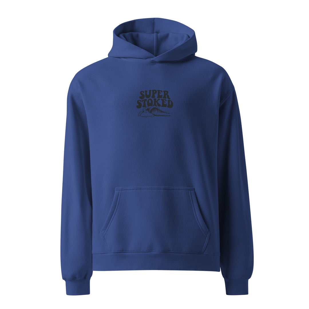 Island Peak Unisex Oversized Hoodie in Cobalt, front view — Super Stoked