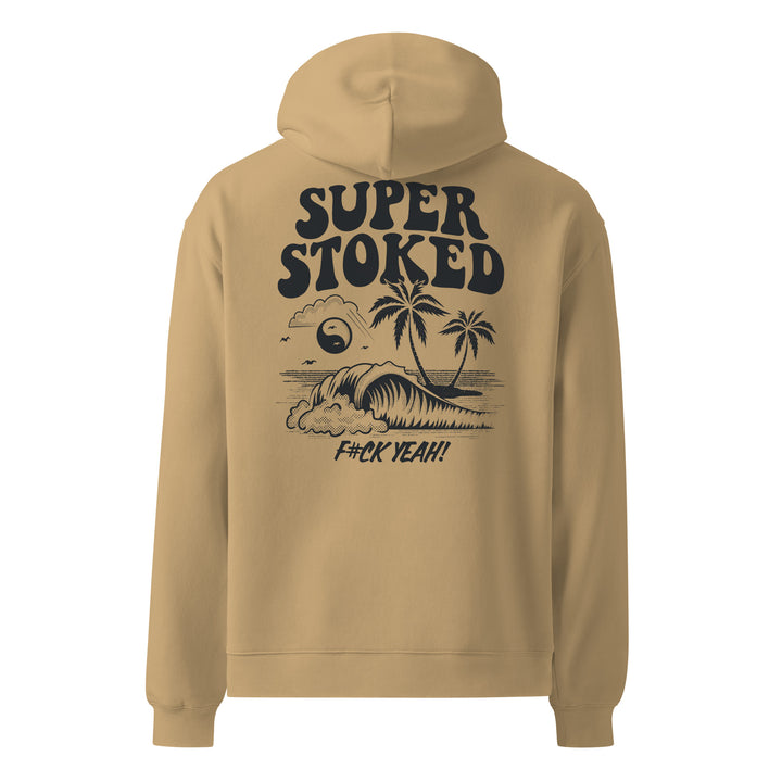 Island Peak Unisex Oversized Hoodie in Sand, back view — Super Stoked