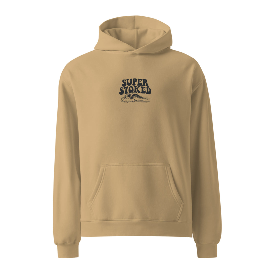 Island Peak Unisex Oversized Hoodie in Sand, front view — Super Stoked
