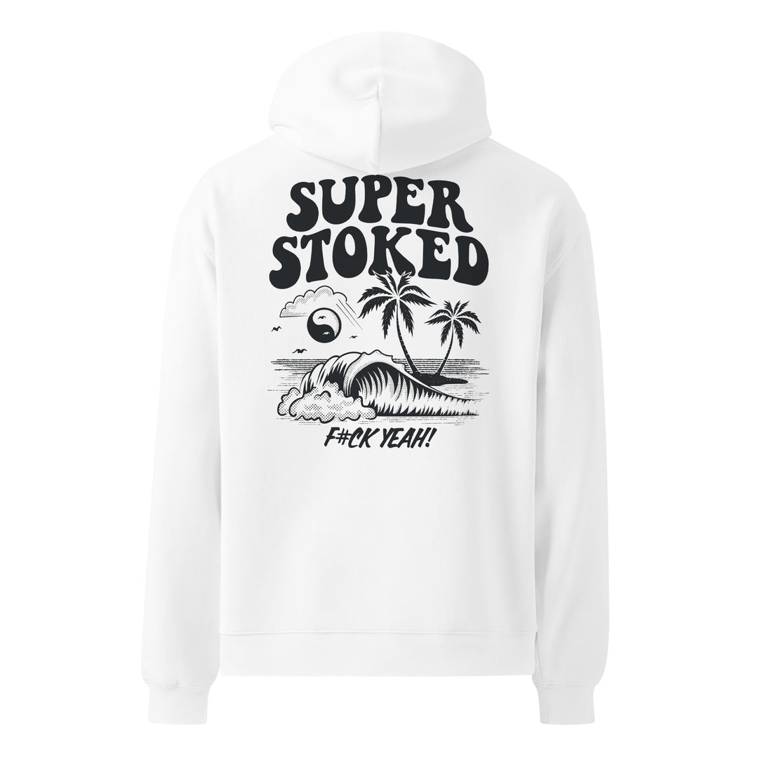 Island Peak Unisex Oversized Hoodie in White, back view — Super Stoked