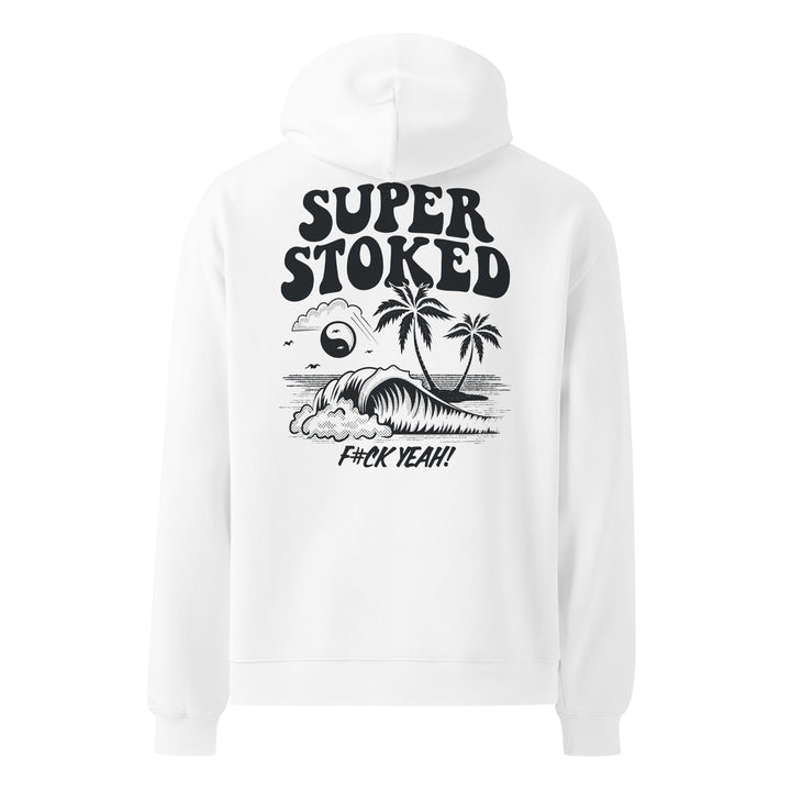 Island Peak Unisex Oversized Hoodie in White, back view — Super Stoked