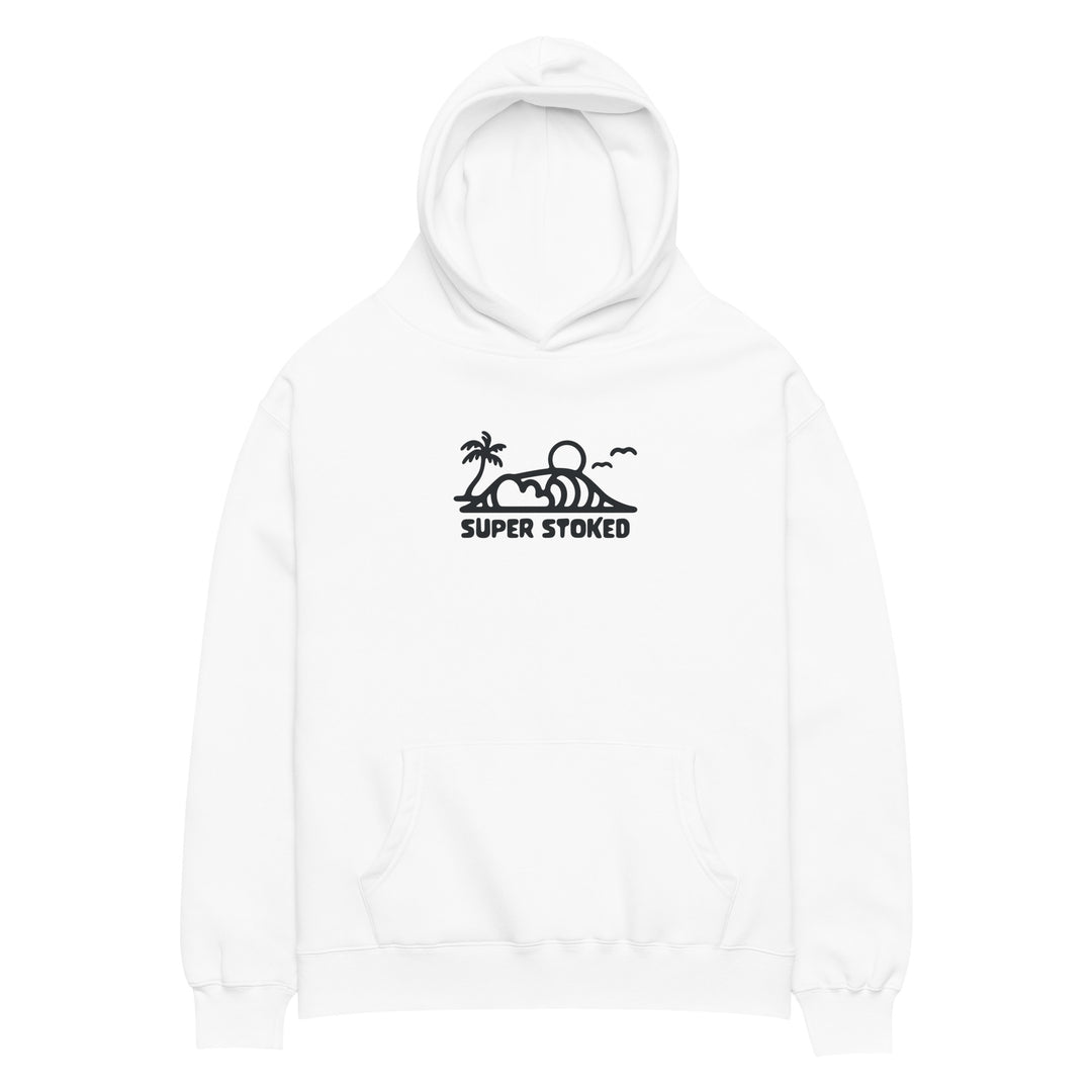 Dream Lines Unisex Oversized Hoodie in White, front view — Super Stoked
