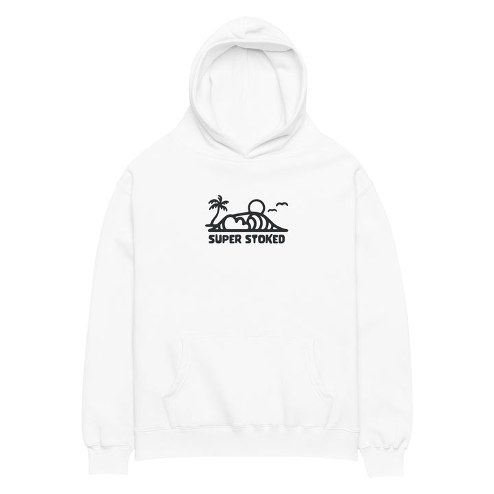 Dream Lines Unisex Oversized Hoodie in White, front view — Super Stoked