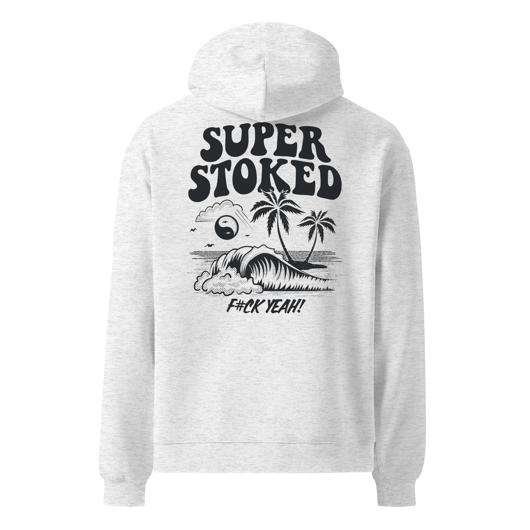 Island Peak Unisex Oversized Hoodie in White Heather, back view — Super Stoked