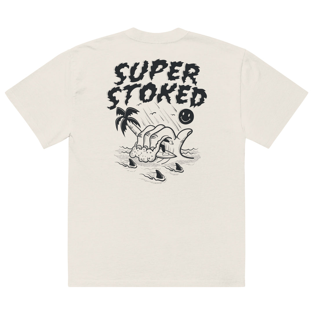 Sharker Barrel Unisex Oversized Faded T-shirt in Faded Bone, back view — Super Stoked