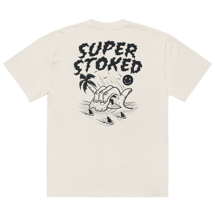 Sharker Barrel Unisex Oversized Faded T-shirt in Faded Bone, back view — Super Stoked