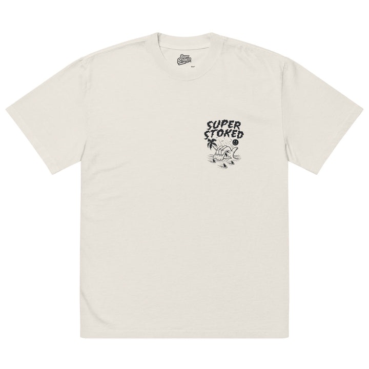 Sharker Barrel Unisex Oversized Faded T-shirt in Faded Bone, front view — Super Stoked