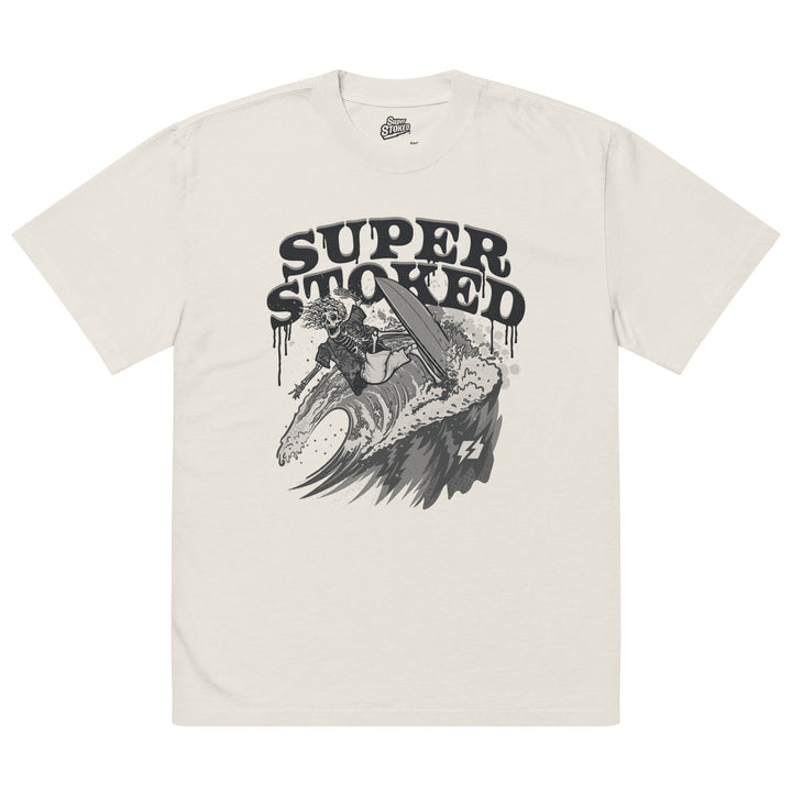 Surf &amp; Destroy Unisex Oversized Faded T-shirt in Faded Bone, front view — Super Stoked
