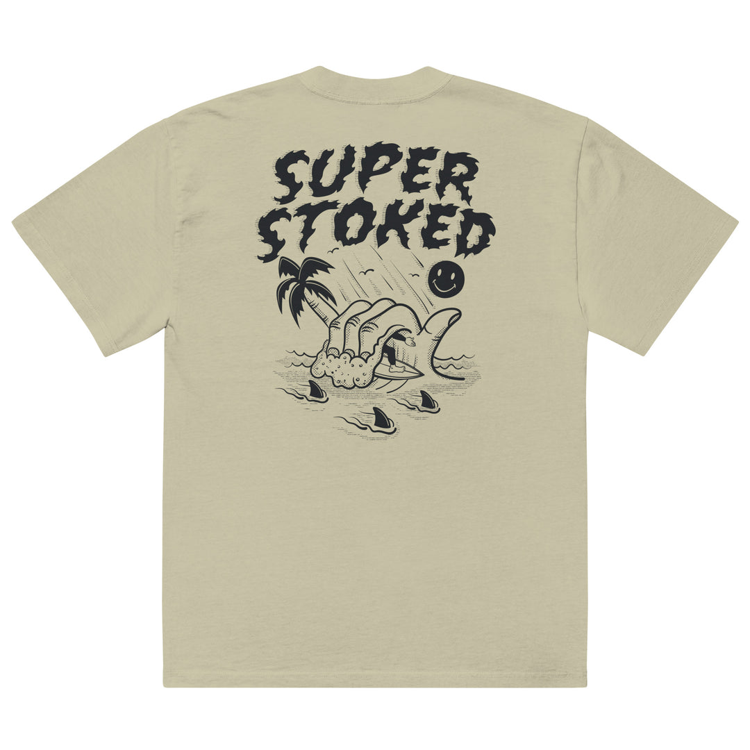 Sharker Barrel Unisex Oversized Faded T-shirt in Faded Eucalyptus, back view — Super Stoked
