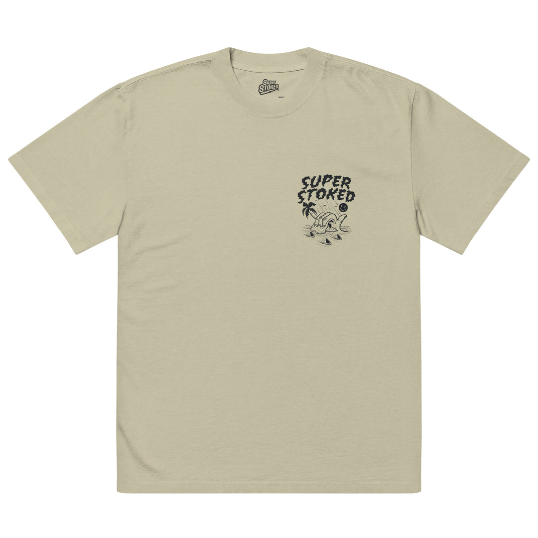 Sharker Barrel Unisex Oversized Faded T-shirt in Faded Eucalyptus, front view — Super Stoked