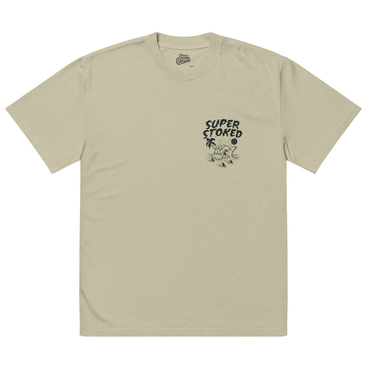 Sharker Barrel Unisex Oversized Faded T-shirt in Faded Eucalyptus, front view — Super Stoked