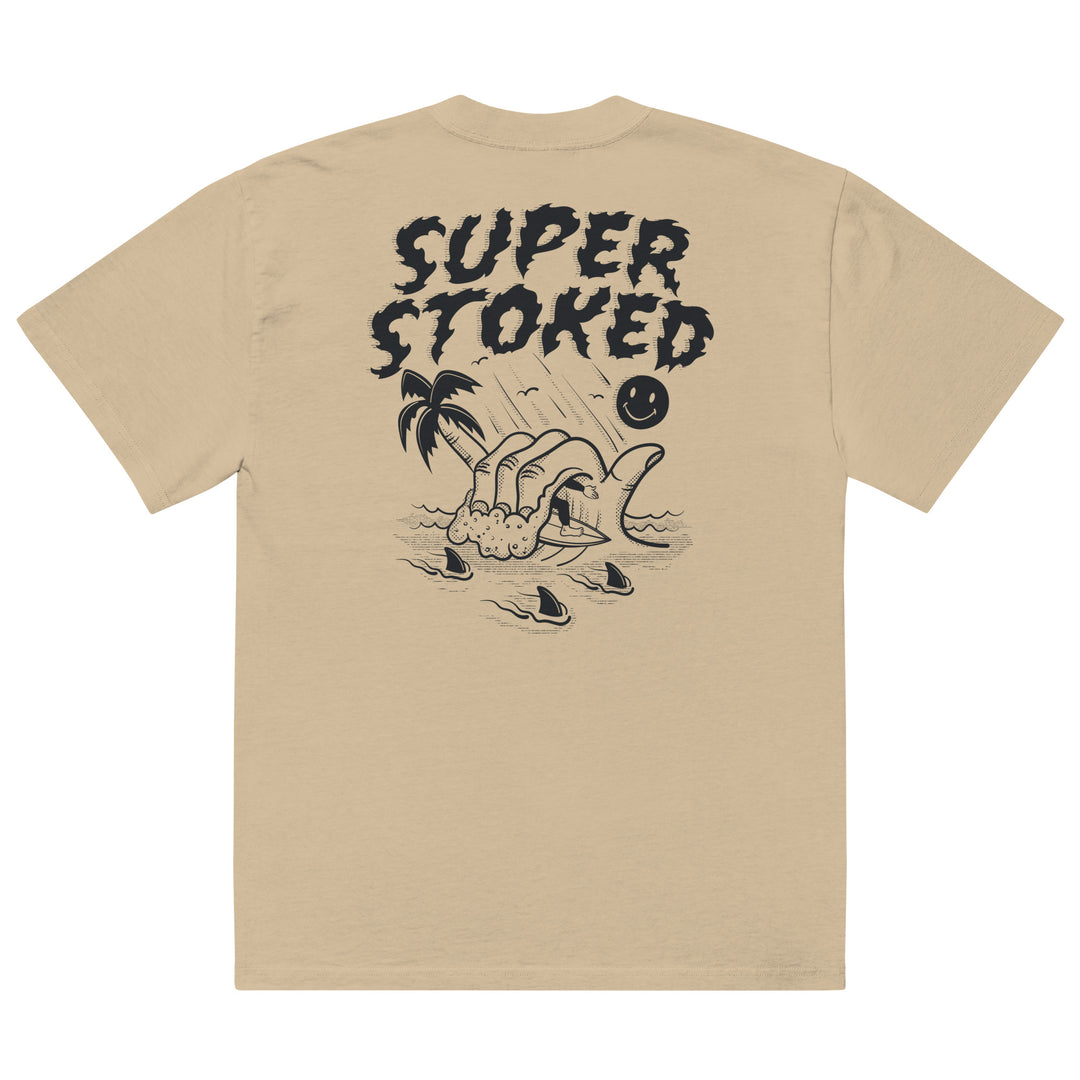 Sharker Barrel Unisex Oversized Faded T-shirt in Faded Khaki, back view — Super Stoked