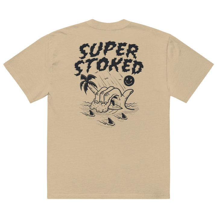 Sharker Barrel Unisex Oversized Faded T-shirt in Faded Khaki, back view — Super Stoked