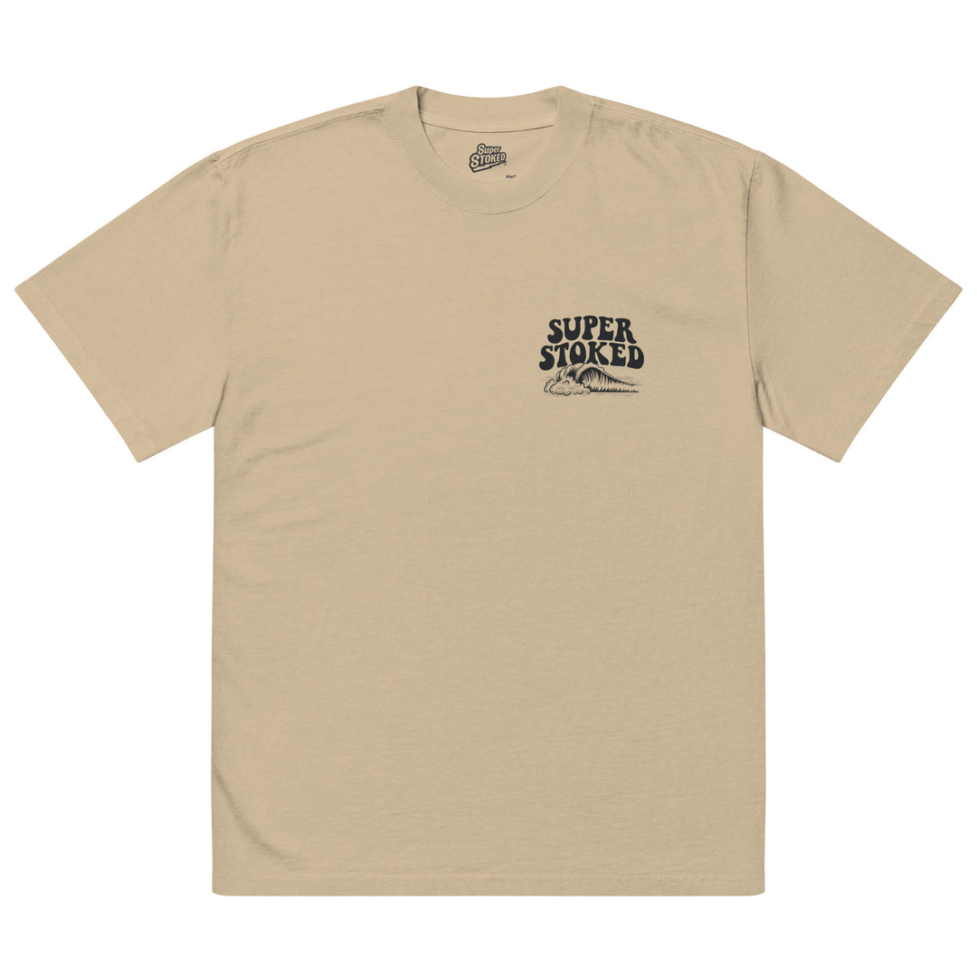 Island Peak Unisex Oversized Faded T-shirt in Faded Khaki, front view — Super Stoked