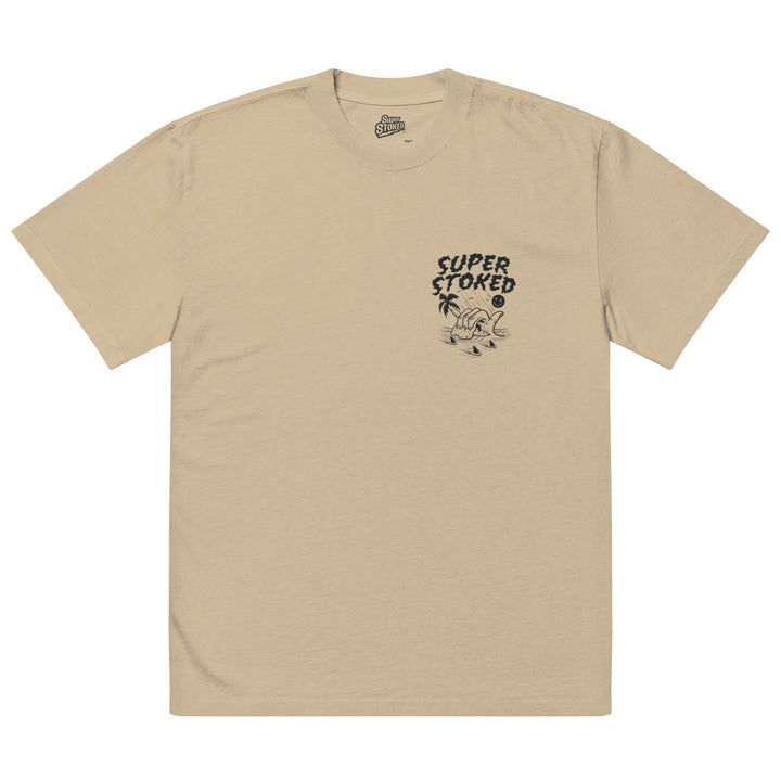 Sharker Barrel Unisex Oversized Faded T-shirt in Faded Khaki, front view — Super Stoked
