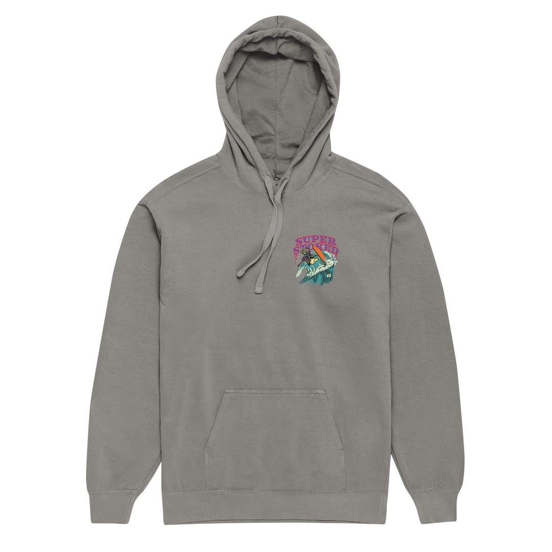 Surf &amp; Destroy Unisex Garment-Dyed Hoodie in Grey, front view — Super Stoked