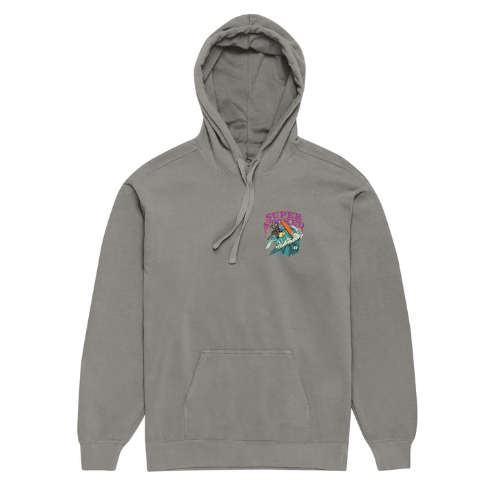 Surf &amp; Destroy Unisex Garment-Dyed Hoodie in Grey, front view — Super Stoked