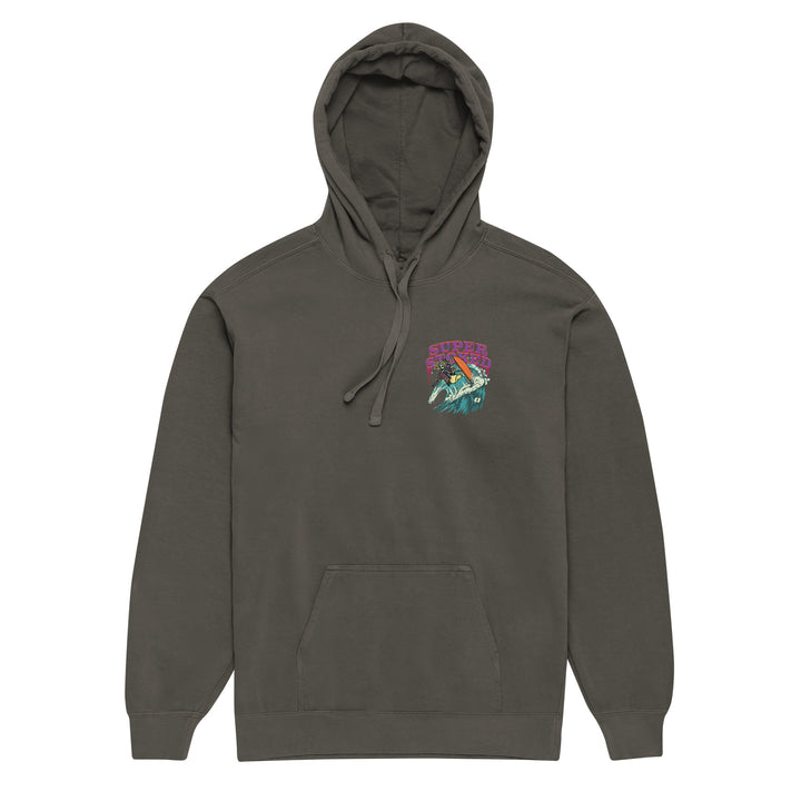 Surf &amp; Destroy Unisex Garment-Dyed Hoodie in Pepper, front view — Super Stoked