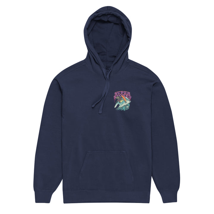 Surf &amp; Destroy Unisex Garment-Dyed Hoodie in True Navy, front view — Super Stoked