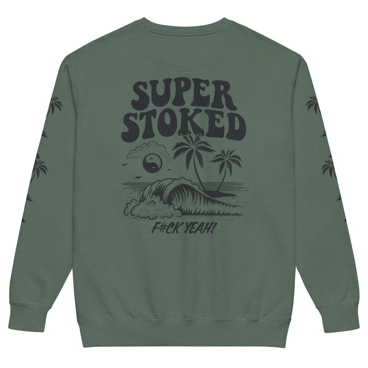 Island Peak Unisex Garment-Dyed Sweatshirt in Blue Spruce, back view — Super Stoked