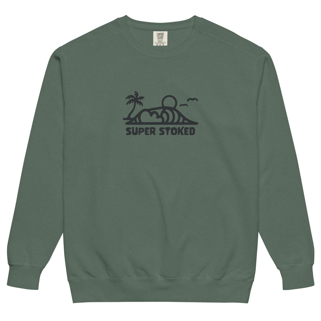Dream Lines Unisex Garment-Dyed Sweatshirt in Blue Spruce, front view — Super Stoked