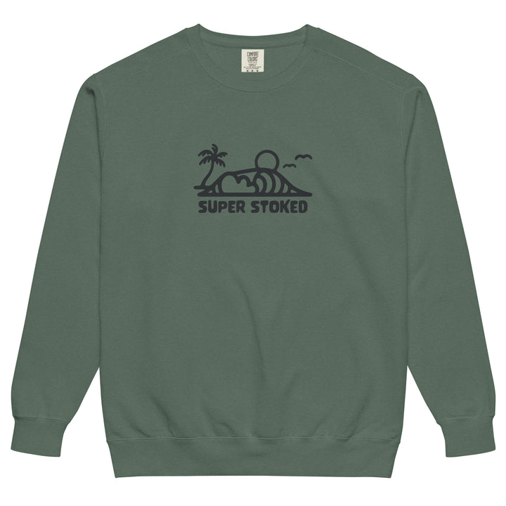 Dream Lines Unisex Garment-Dyed Sweatshirt in Blue Spruce, front view — Super Stoked