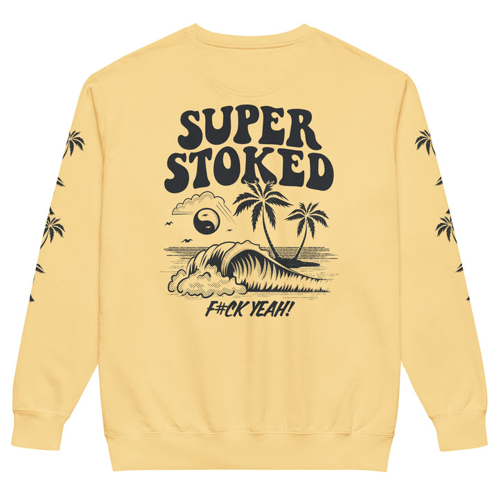 Island Peak Unisex Garment-Dyed Sweatshirt in Butter, back view — Super Stoked