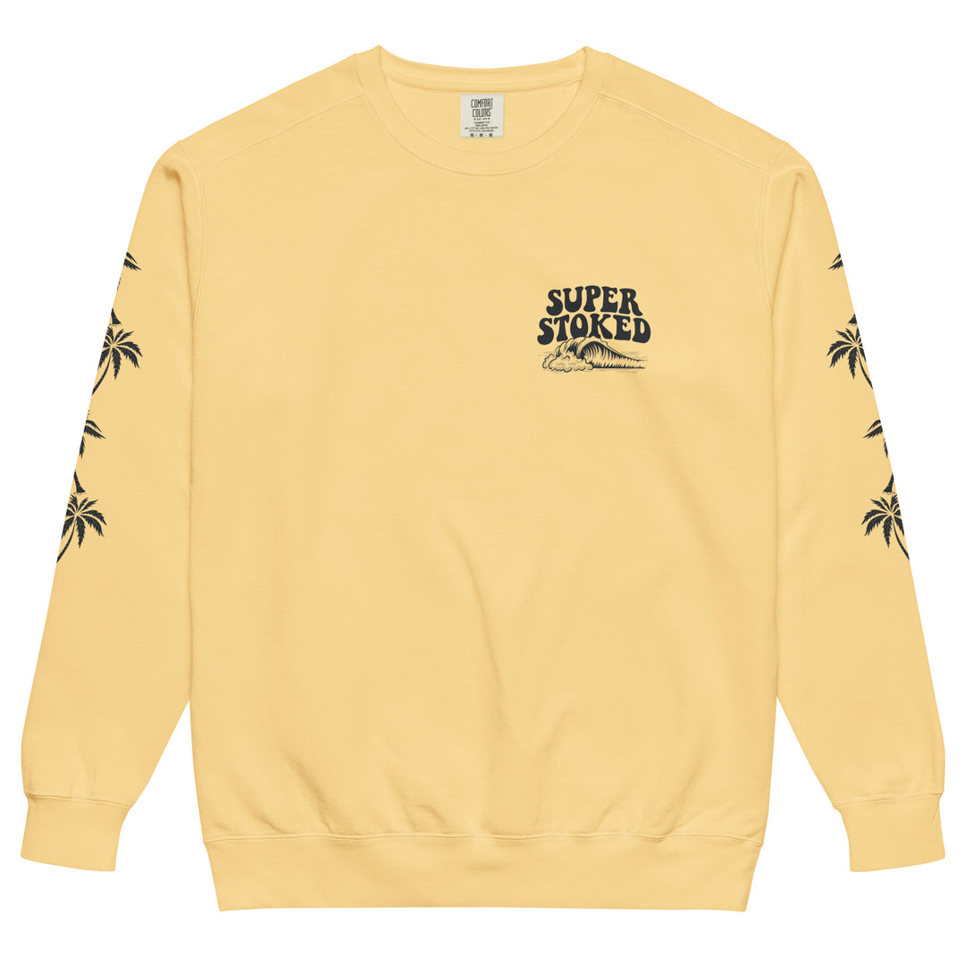 Island Peak Unisex Garment-Dyed Sweatshirt in Butter, front view — Super Stoked