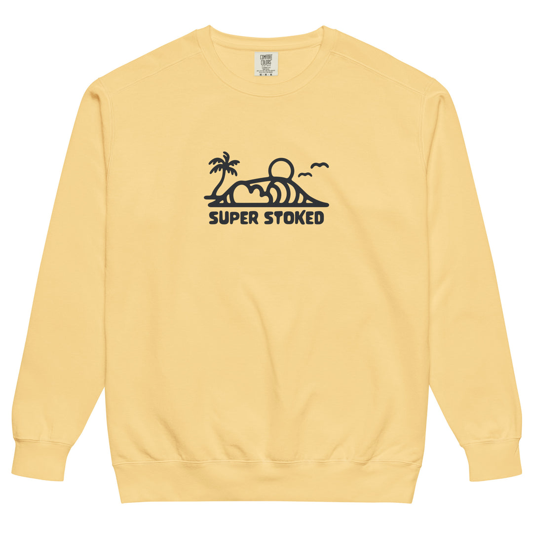 Dream Lines Unisex Garment-Dyed Sweatshirt in Butter, front view — Super Stoked