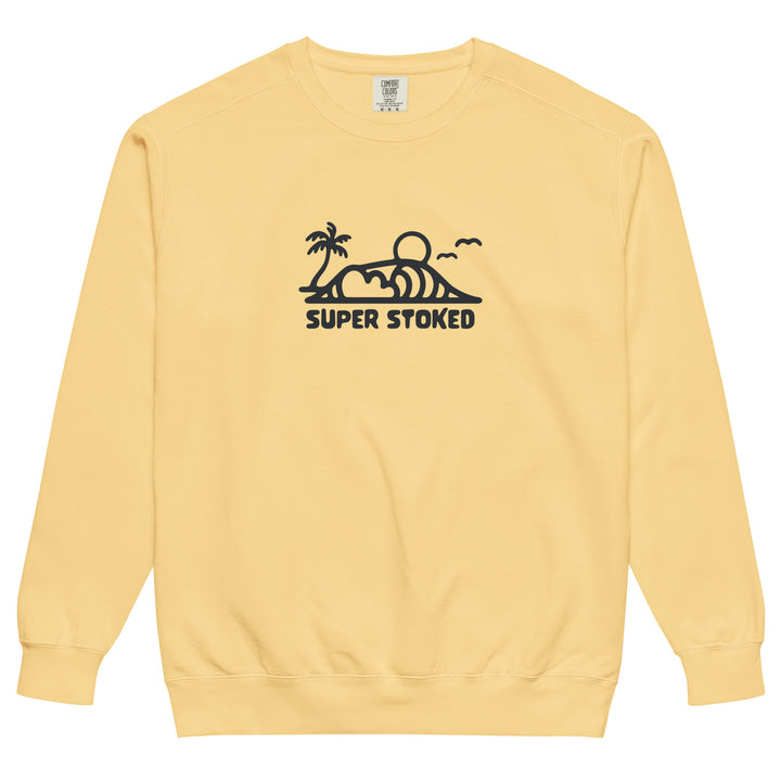 Dream Lines Unisex Garment-Dyed Sweatshirt in Butter, front view — Super Stoked
