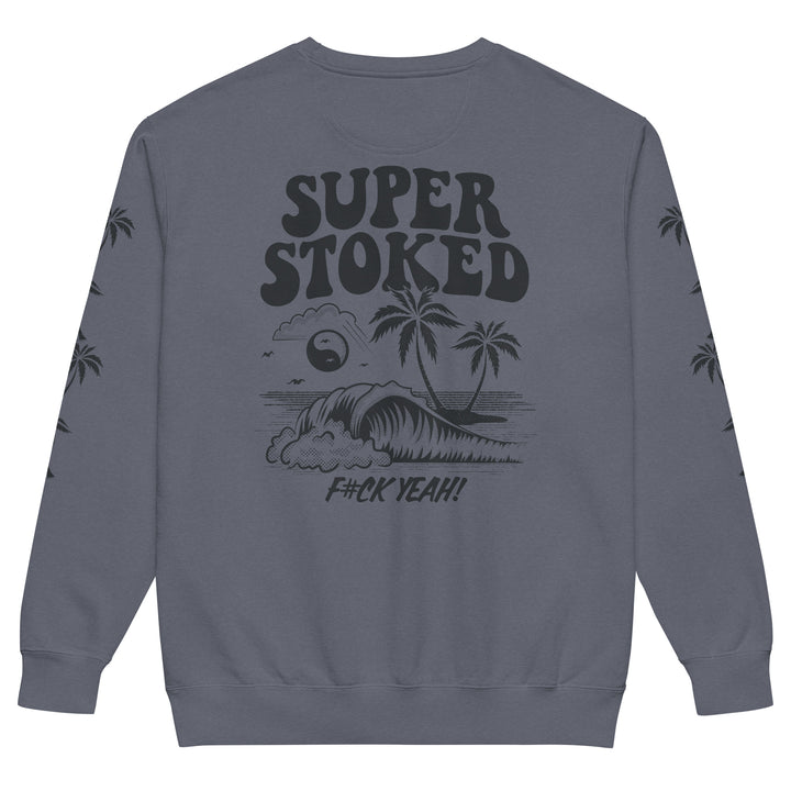 Island Peak Unisex Garment-Dyed Sweatshirt in Denim, back view — Super Stoked