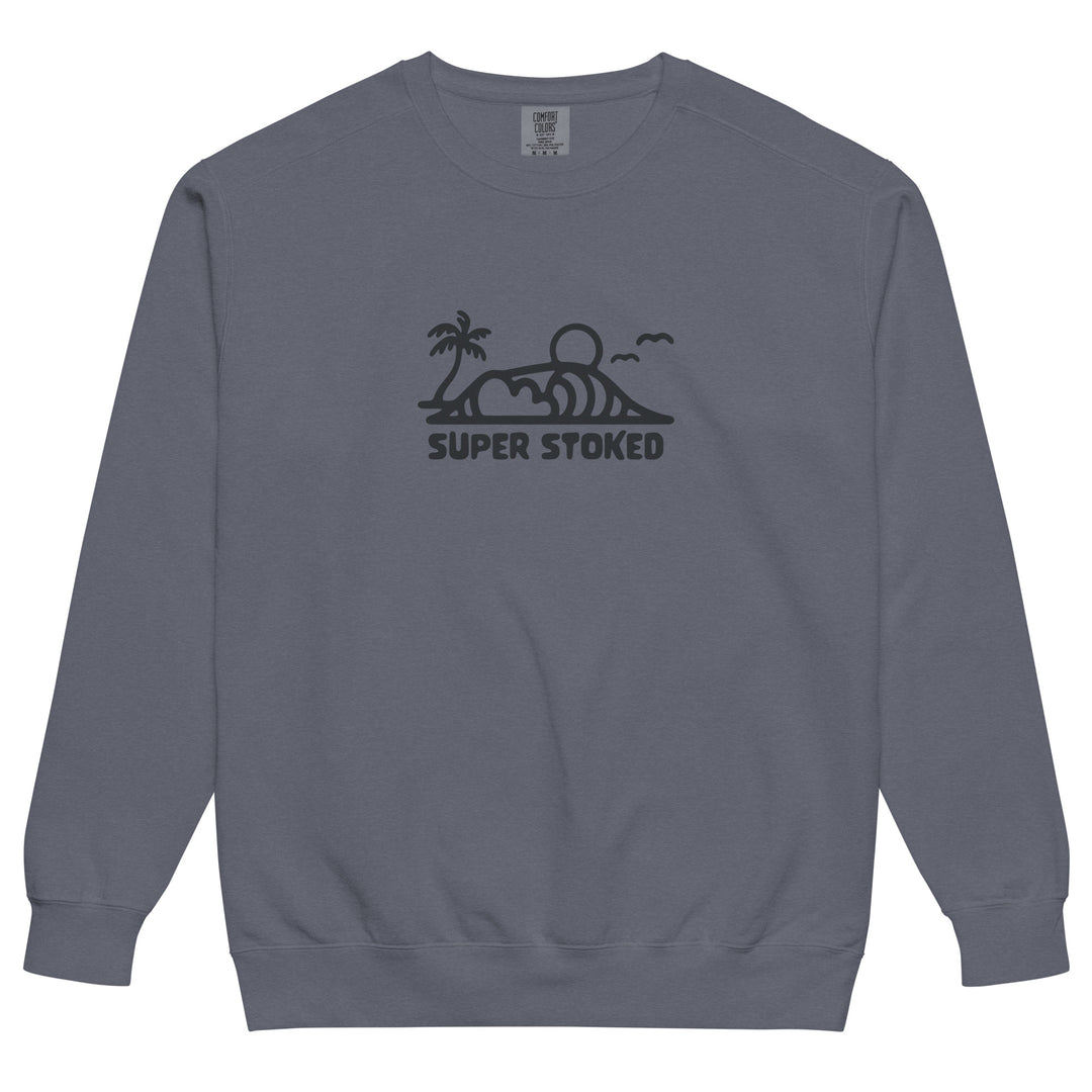 Dream Lines Unisex Garment-Dyed Sweatshirt in Denim, front view — Super Stoked