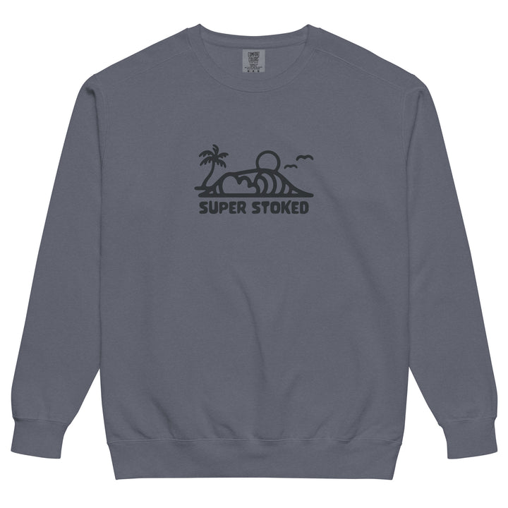 Dream Lines Unisex Garment-Dyed Sweatshirt in Denim, front view — Super Stoked