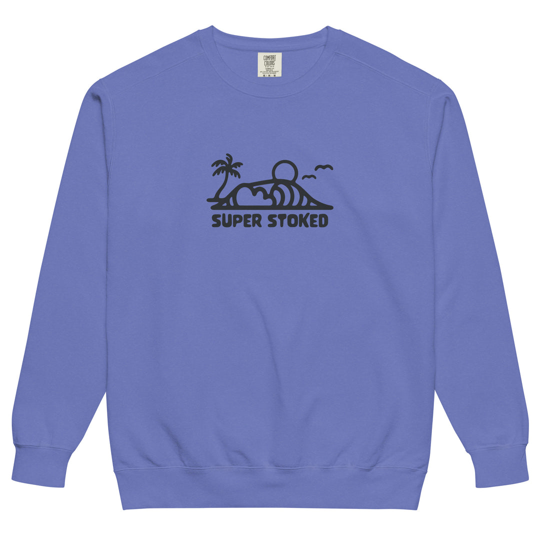 Dream Lines Unisex Garment-Dyed Sweatshirt in Flo Blue, front view — Super Stoked