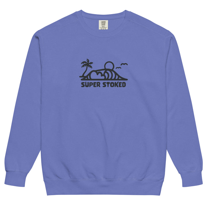 Dream Lines Unisex Garment-Dyed Sweatshirt in Flo Blue, front view — Super Stoked
