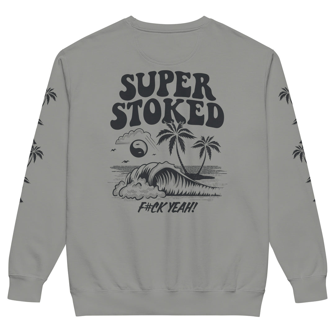 Island Peak Unisex Garment-Dyed Sweatshirt in Grey, back view — Super Stoked