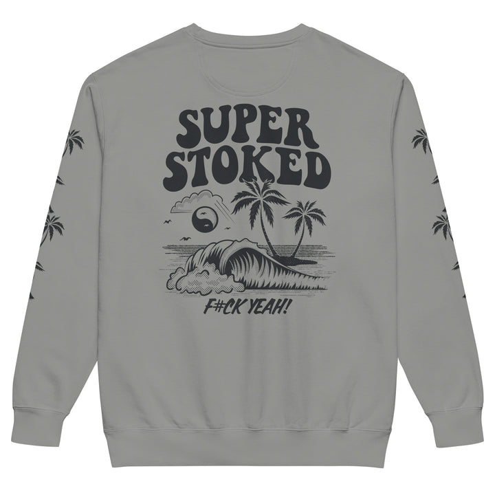 Island Peak Unisex Garment-Dyed Sweatshirt in Grey, back view — Super Stoked