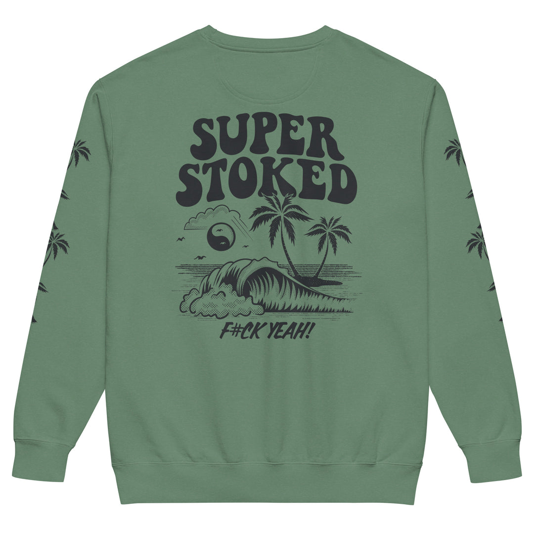 Island Peak Unisex Garment-Dyed Sweatshirt in Light Green, back view — Super Stoked