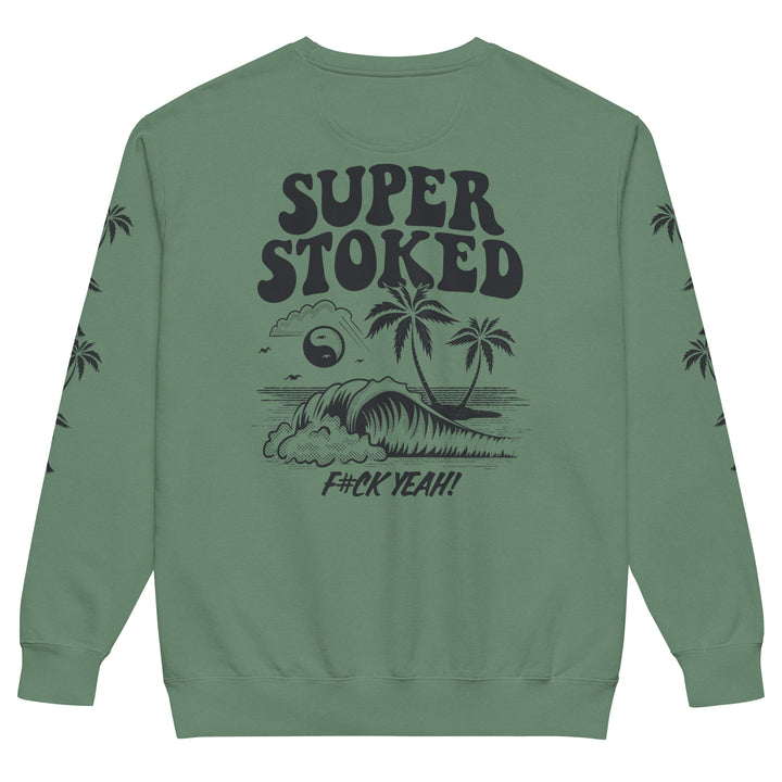 Island Peak Unisex Garment-Dyed Sweatshirt in Light Green, back view — Super Stoked