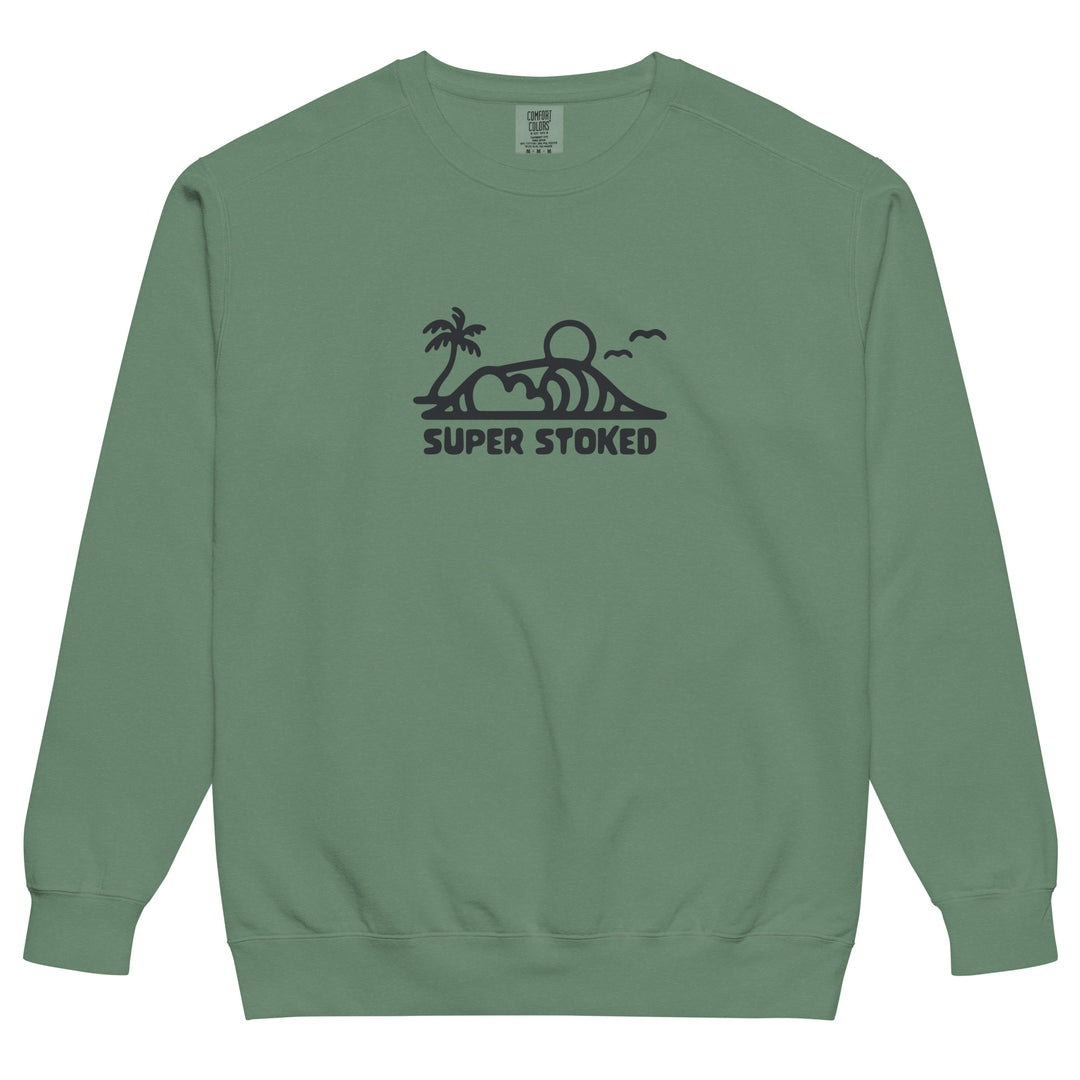 Dream Lines Unisex Garment-Dyed Sweatshirt in Light Green, front view — Super Stoked